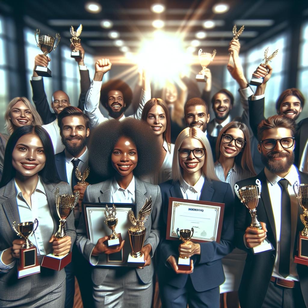 Proud employees with marketing awards