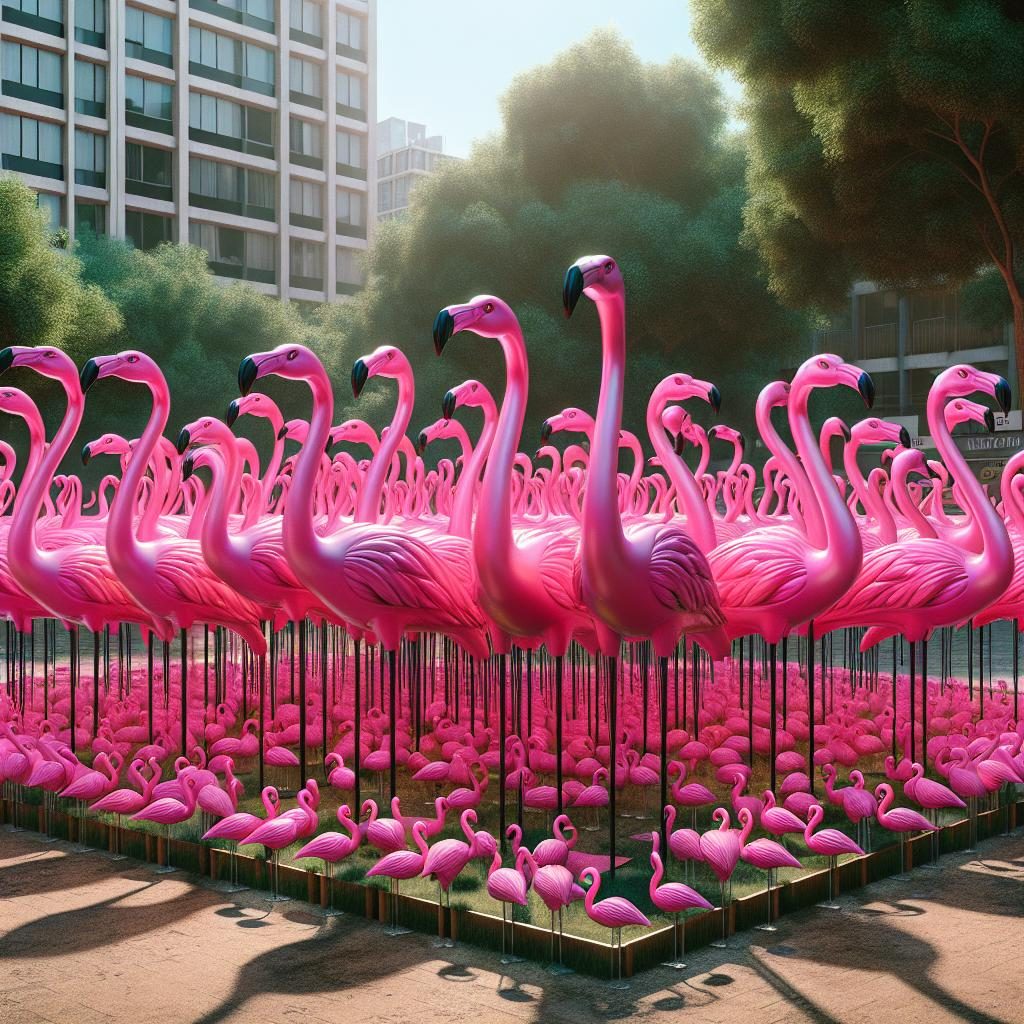 Pink flamingo protest display.