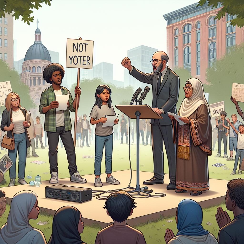 Community protest meeting illustration.