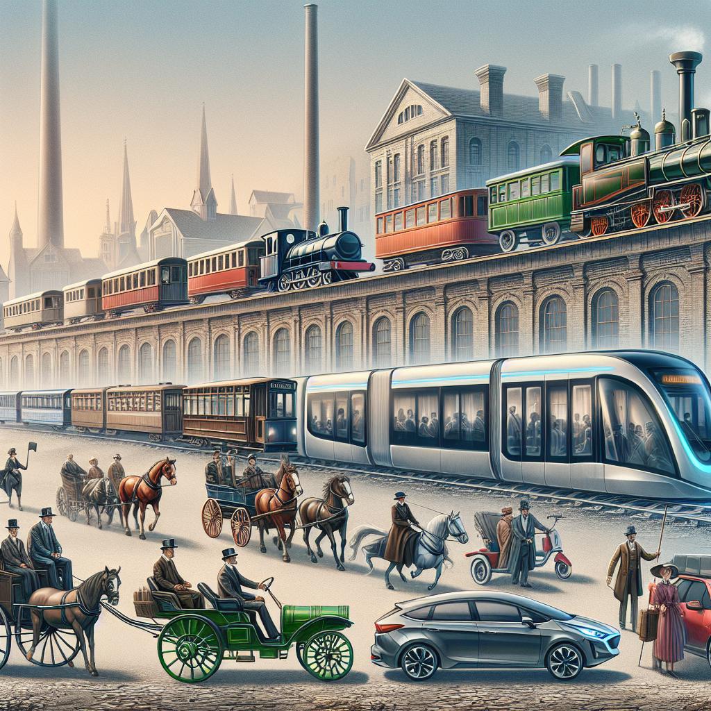 Public transportation evolution illustration.