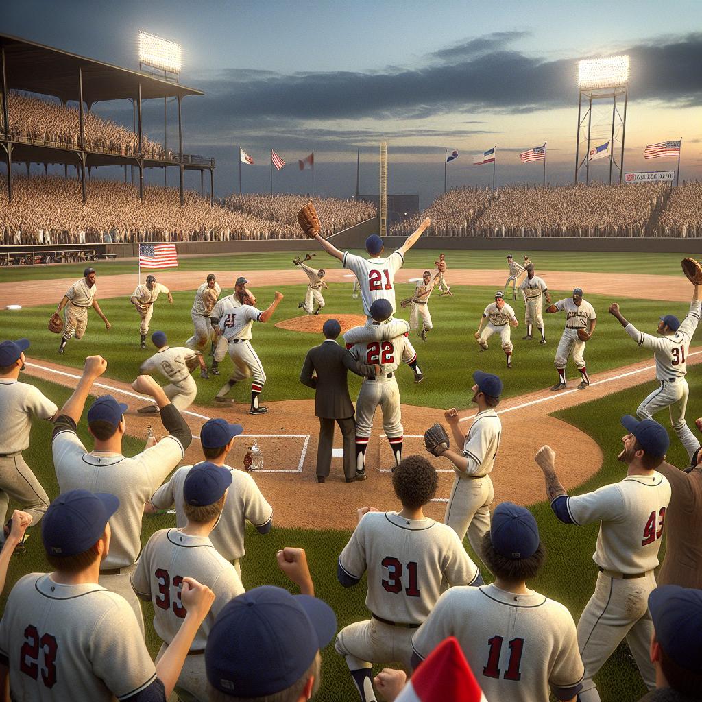 Baseball victory celebration scene.