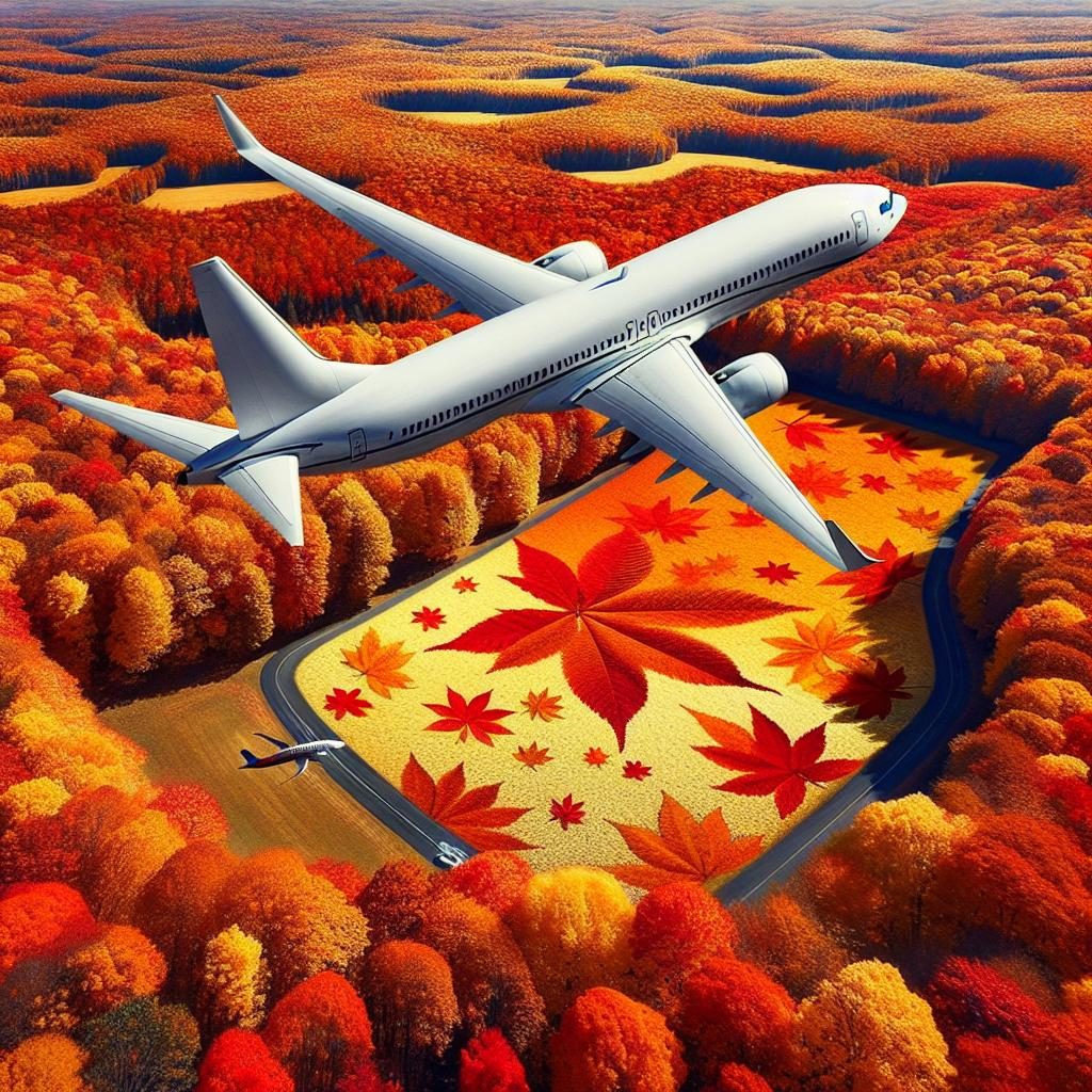 "Airplane over autumn foliage"