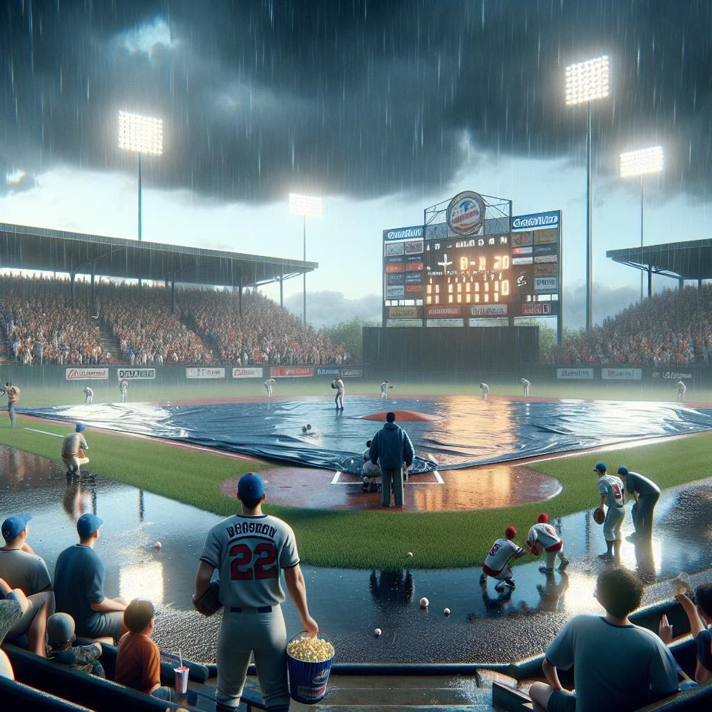 Rainout baseball game scene.