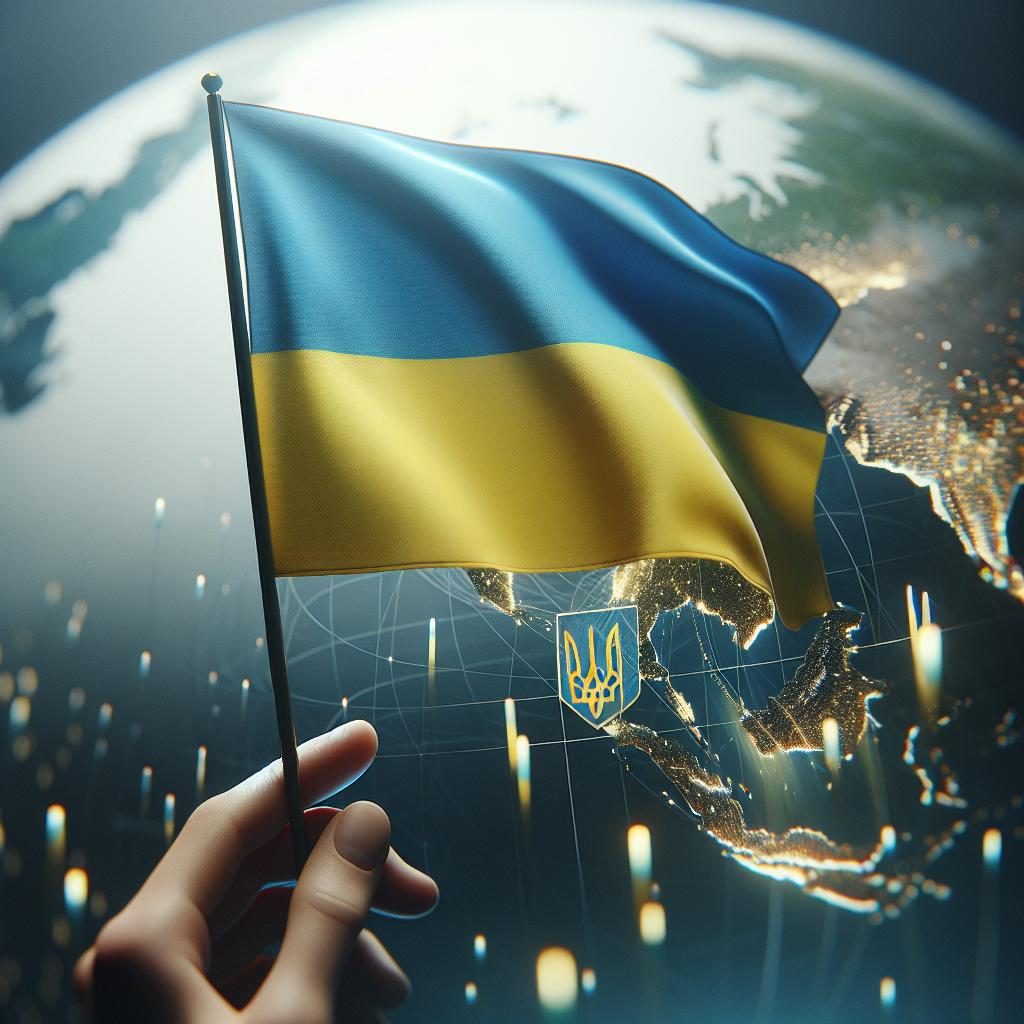 "Waving Ukrainian flag globally."