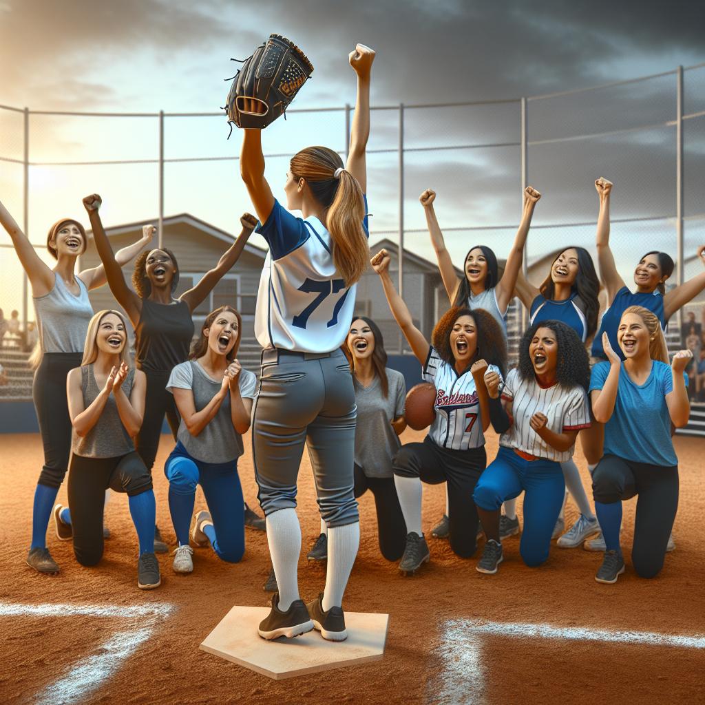 Softball victory celebration scene.