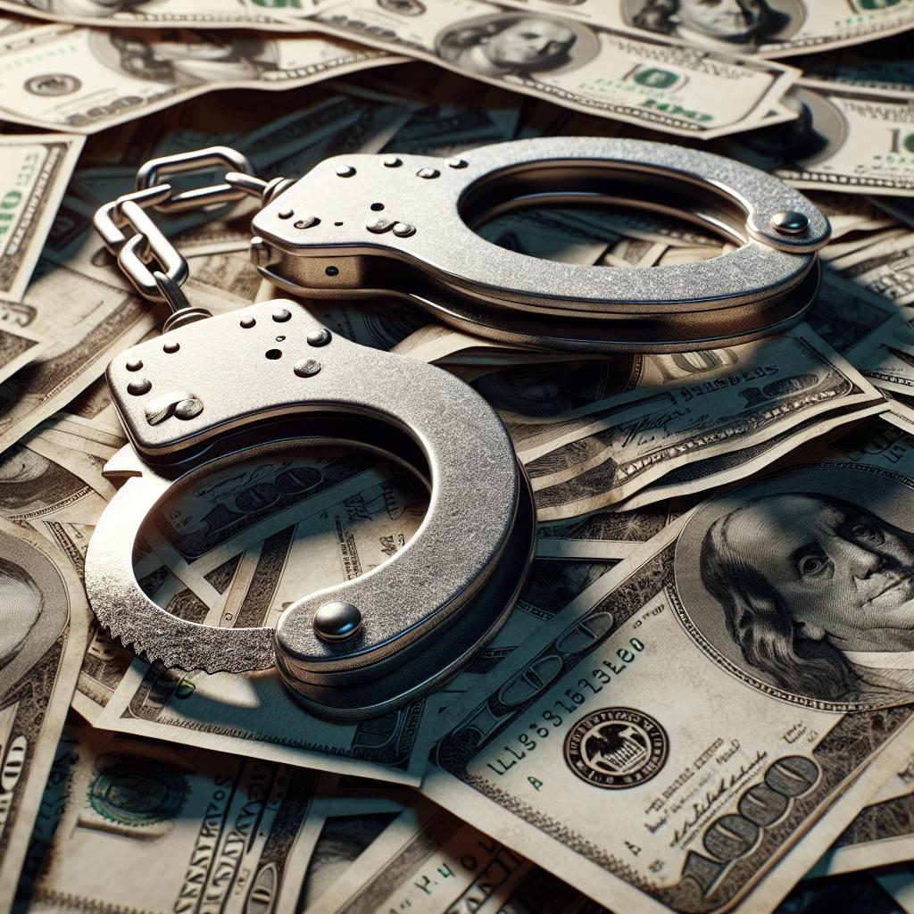 Handcuffs and money pile.