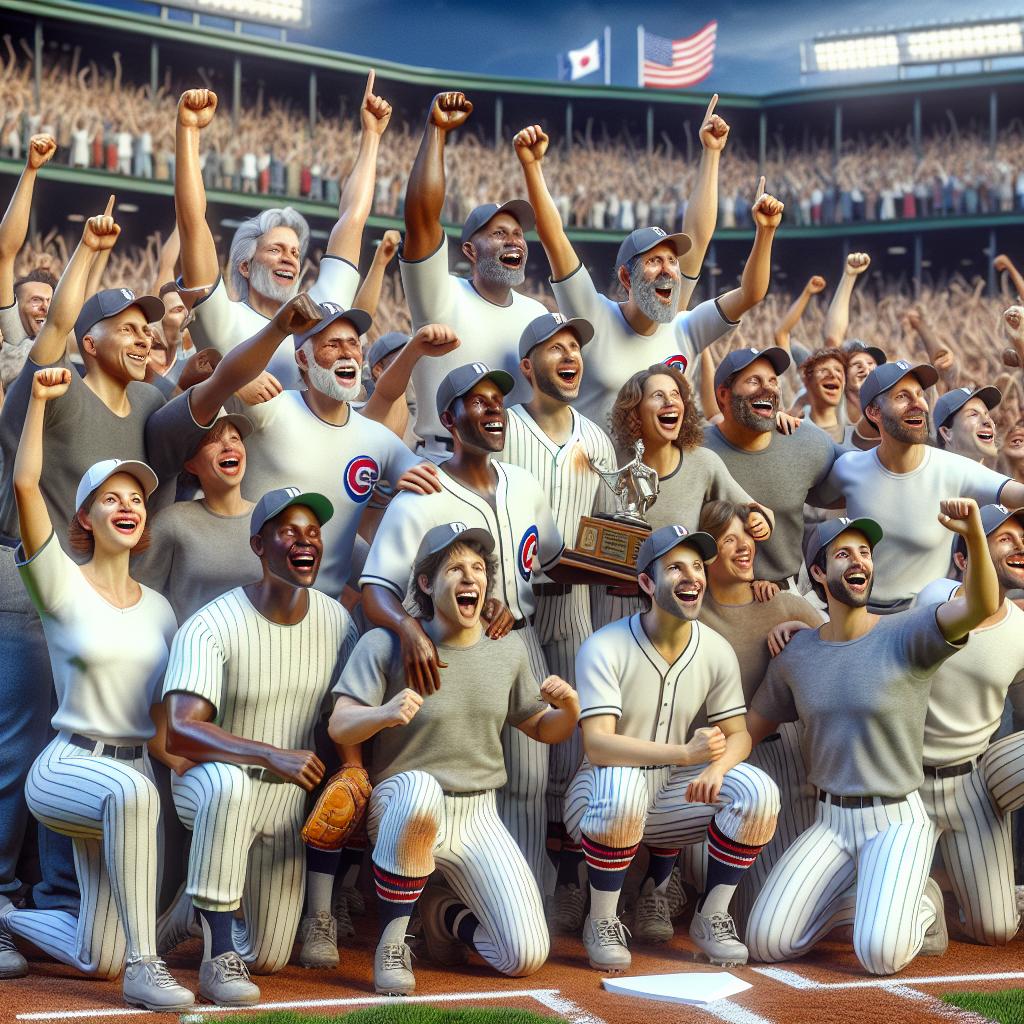 Baseball team celebrating victory.