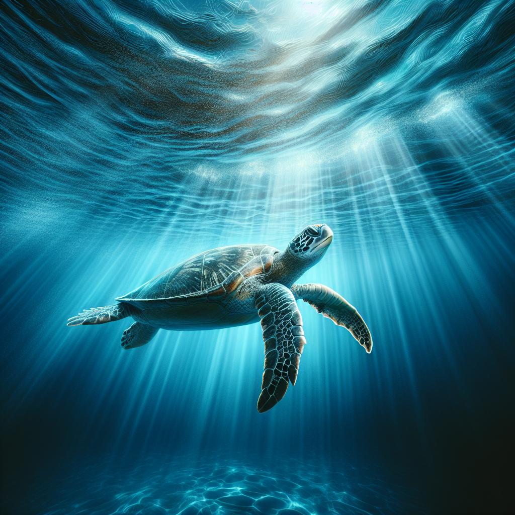 Rescued sea turtle swimming.