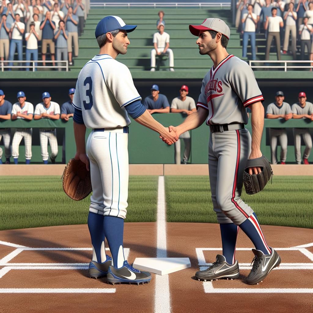 Baseball players shaking hands.