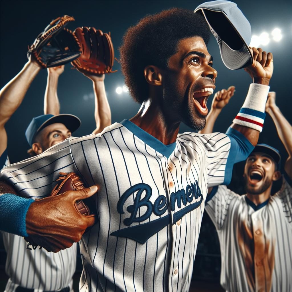 Baseball player celebrating victory.