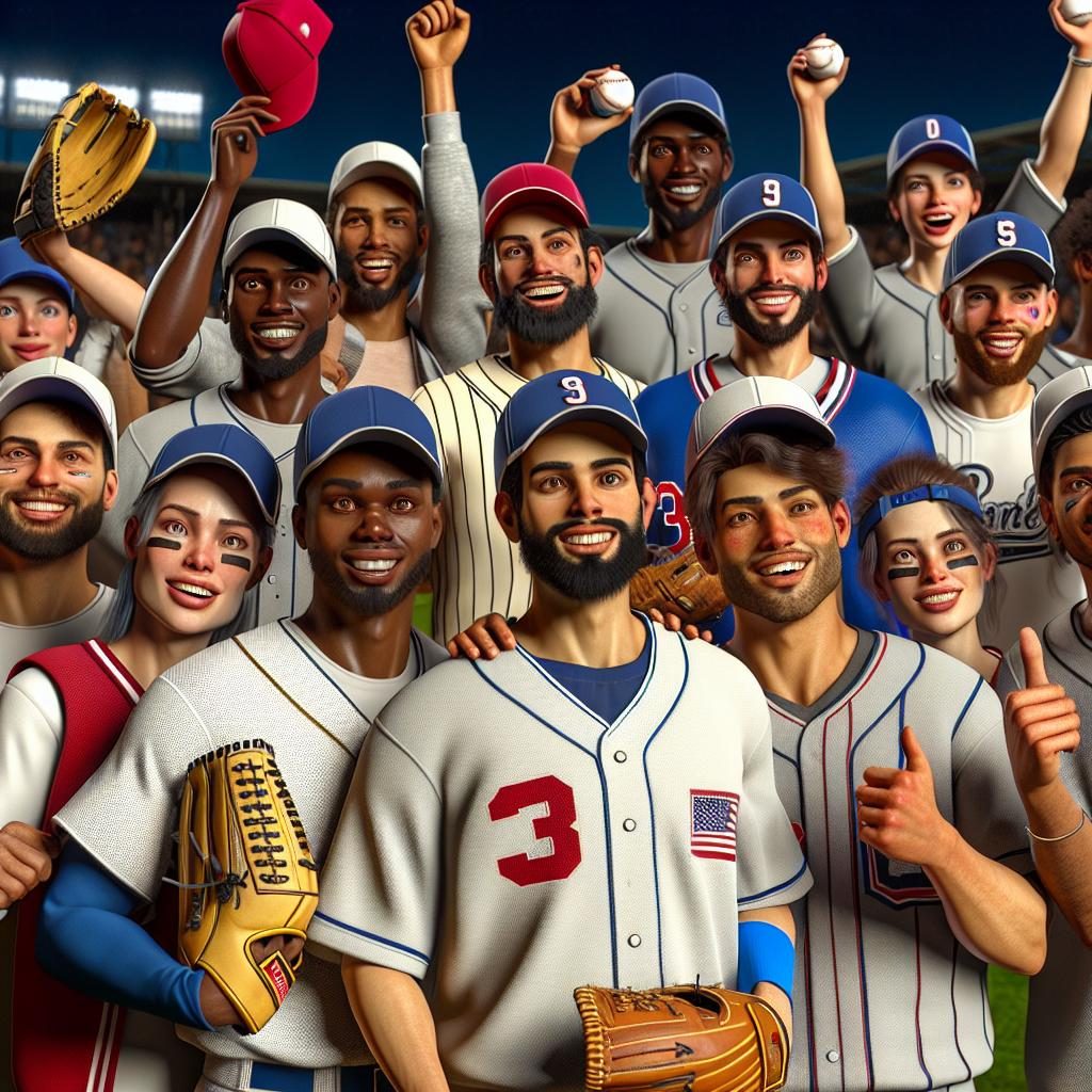 Celebratory baseball team portrait.