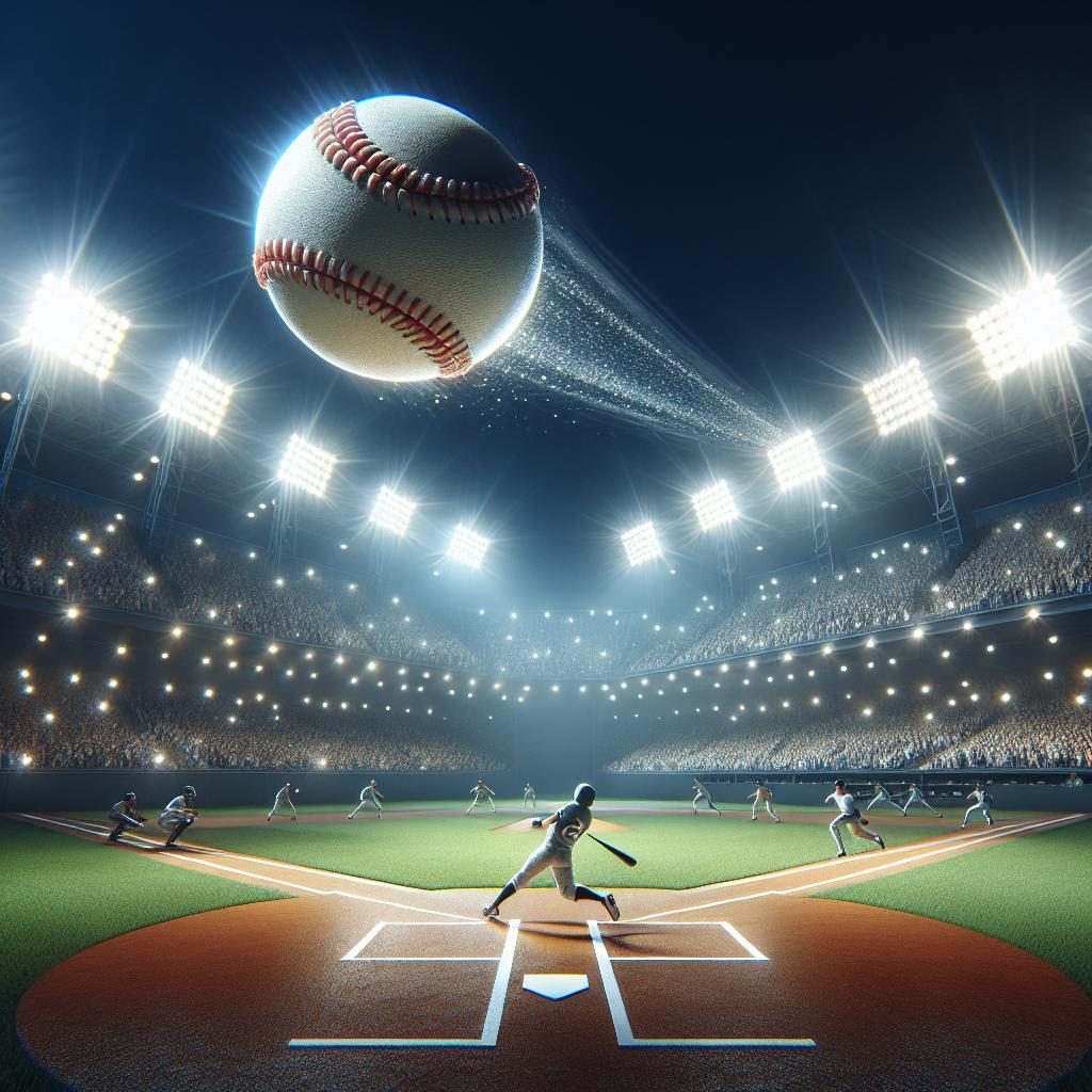 Baseball under stadium lights.