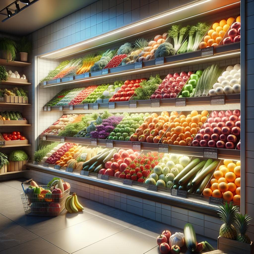 Fresh produce showcase interior.