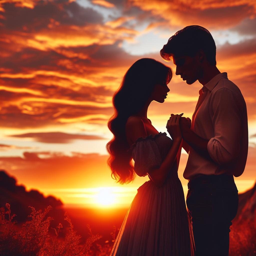 Romantic couple at sunset