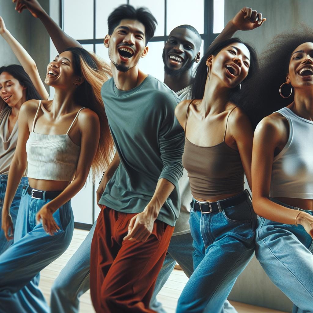 Group of diverse friends dancing