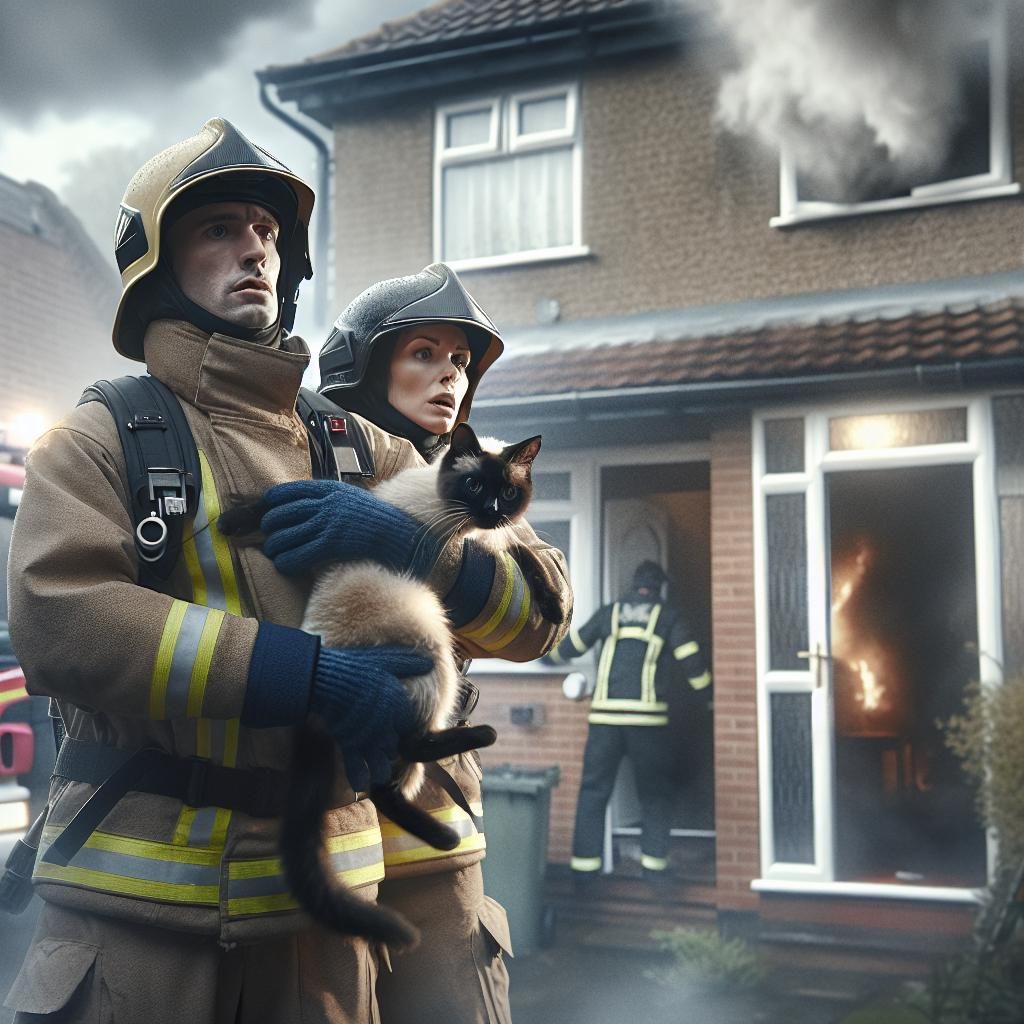 Firefighters saving family pet.