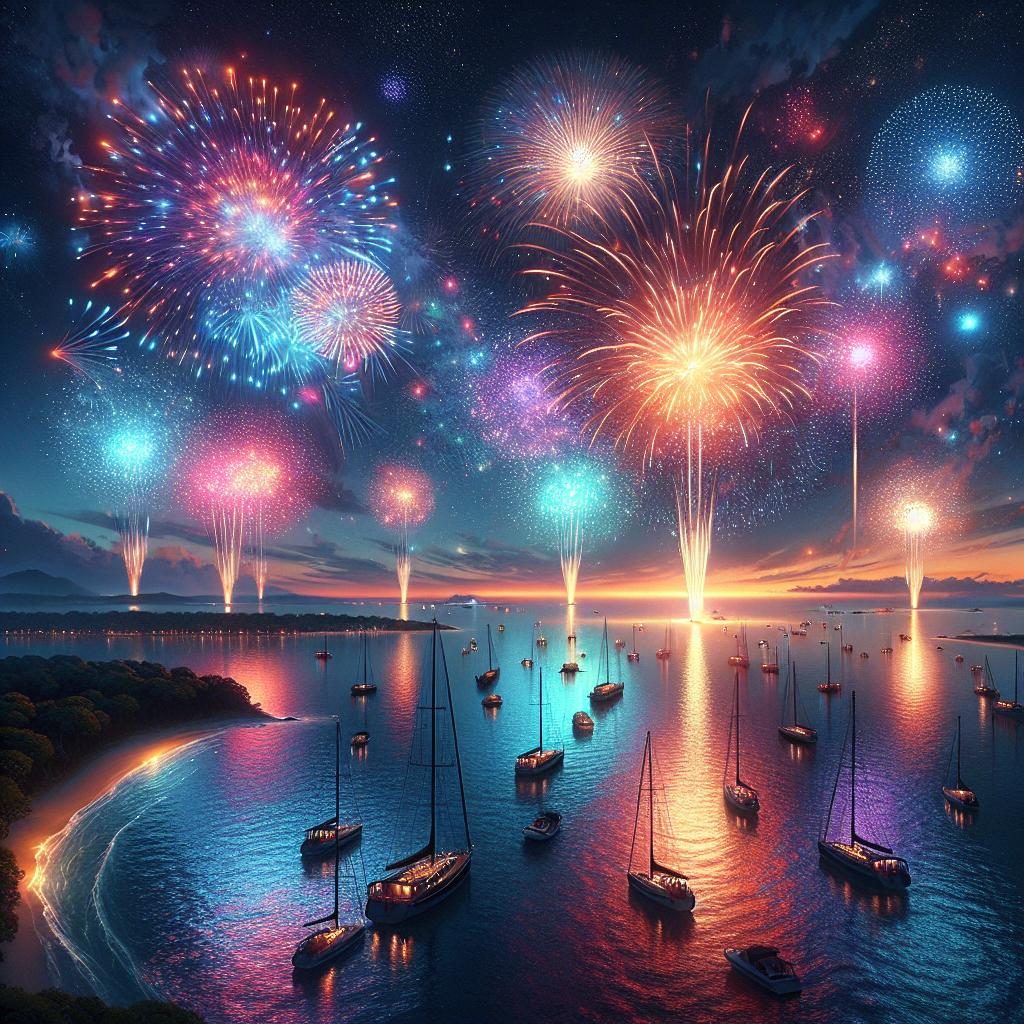 Fireworks over Charleston seascape.