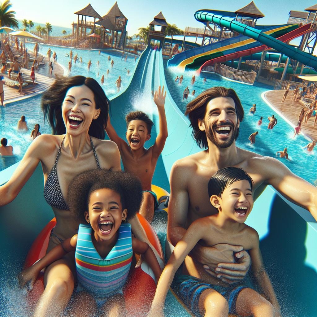 Family enjoying waterpark.