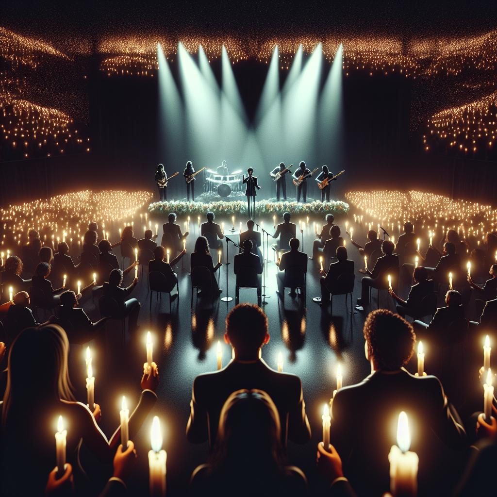 Candlelit concert tribute scene.