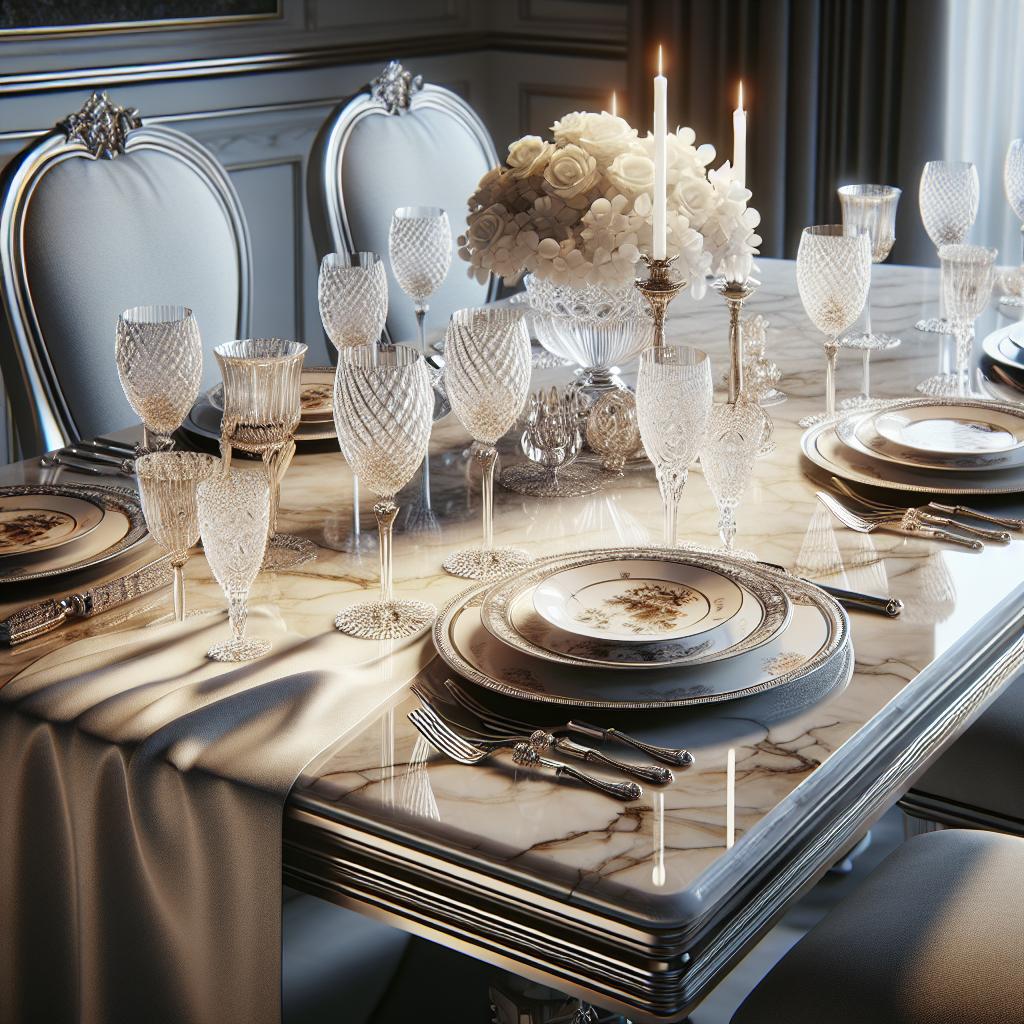 Elegant marble table settings.