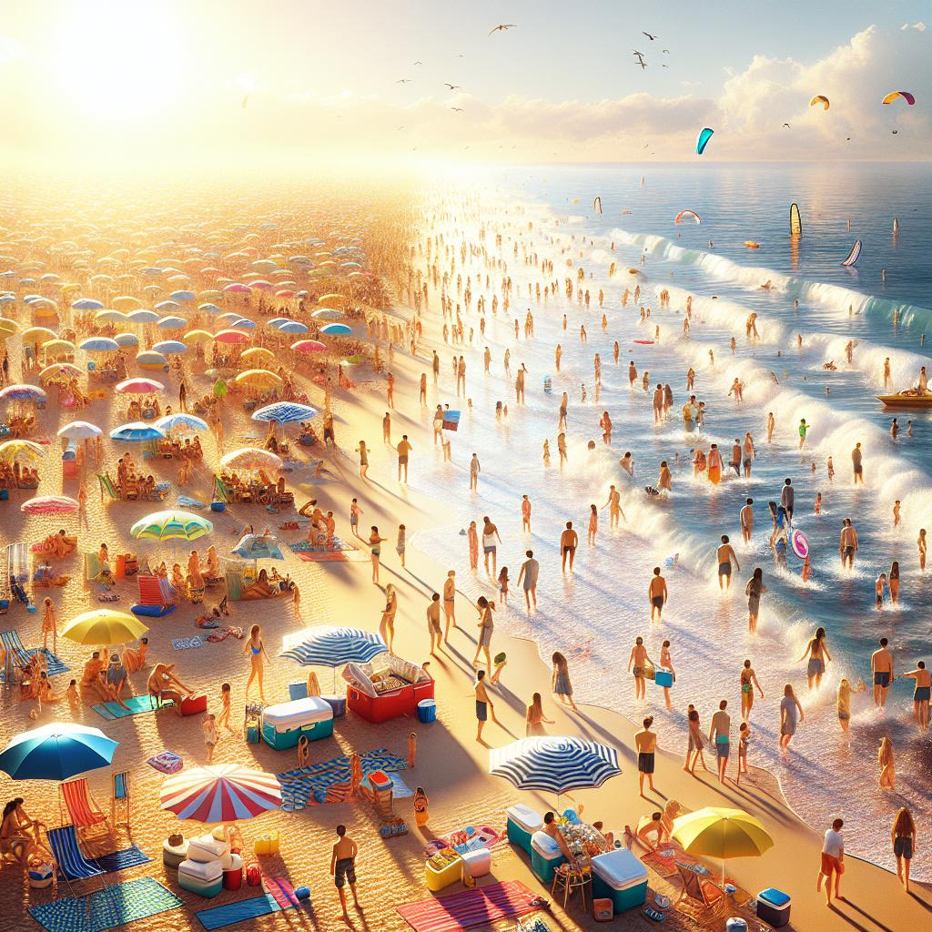 Colorful beach invasion scene.