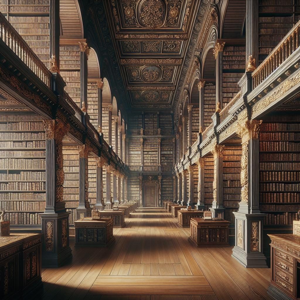 Historical book-filled library.