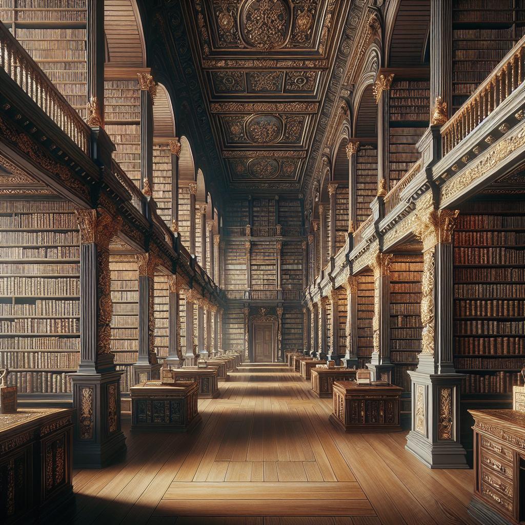 Historical book-filled library.