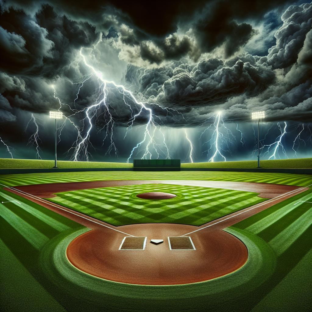 baseball field under storm