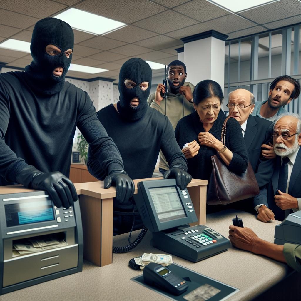 Bank robbery reenactment scene