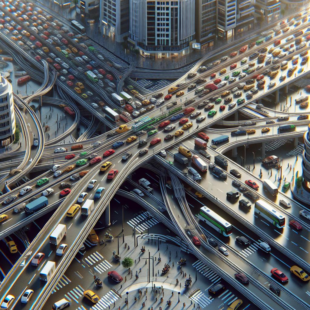 Traffic jam chaos aerial.