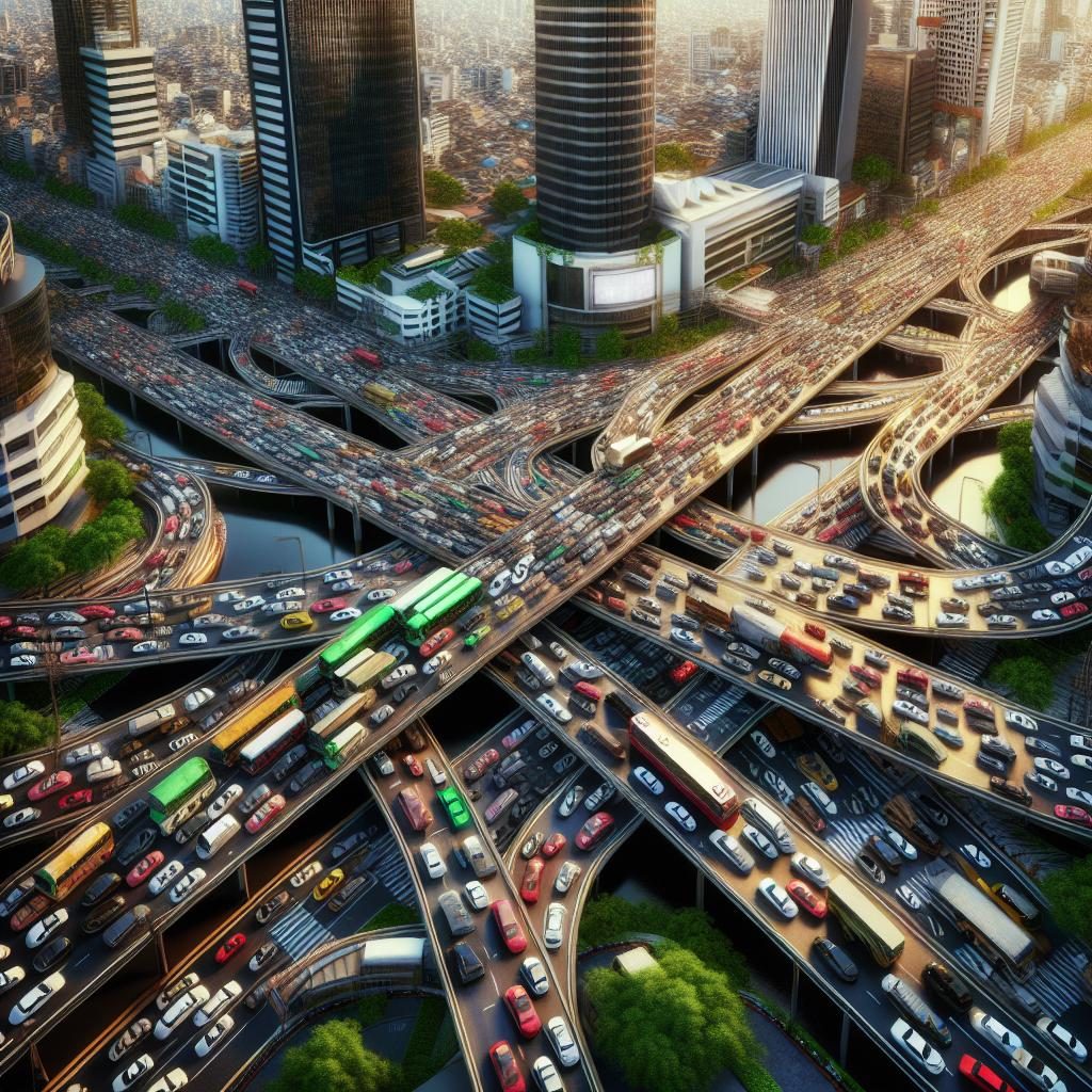 Traffic jam chaos aerial.