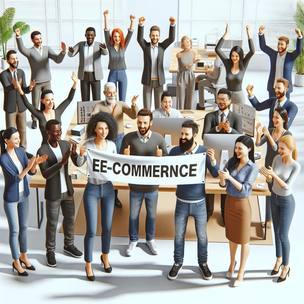 E-commerce team celebrating success.
