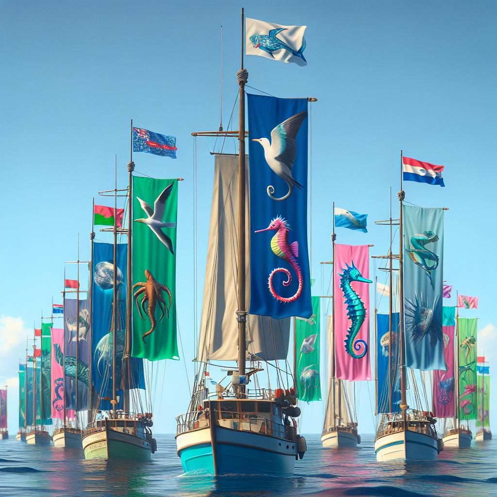 Boats with political flags.