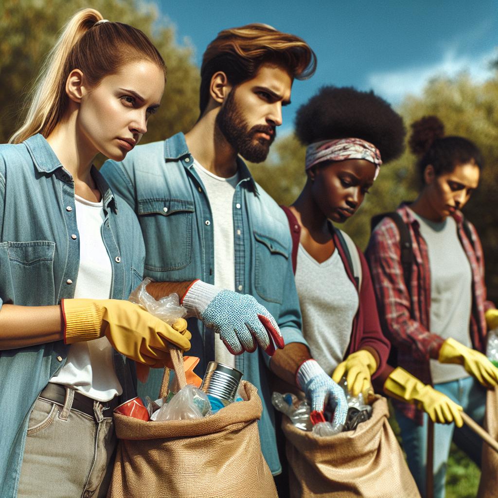 Volunteers cleaning up litter.