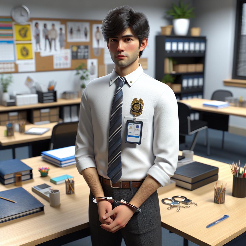 School employee in handcuffs