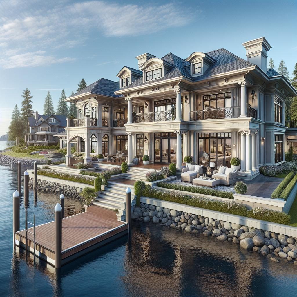 Luxury waterfront home exterior.