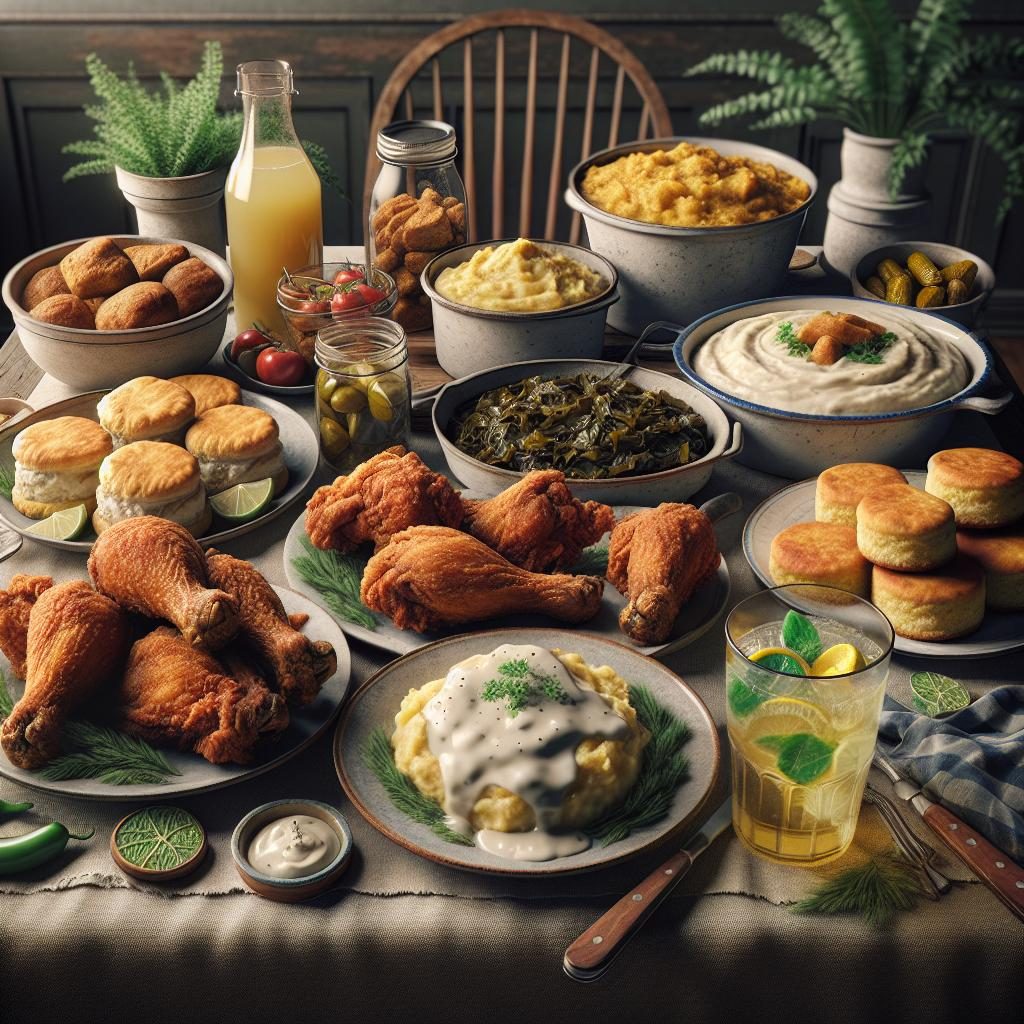 Southern comfort food spread.