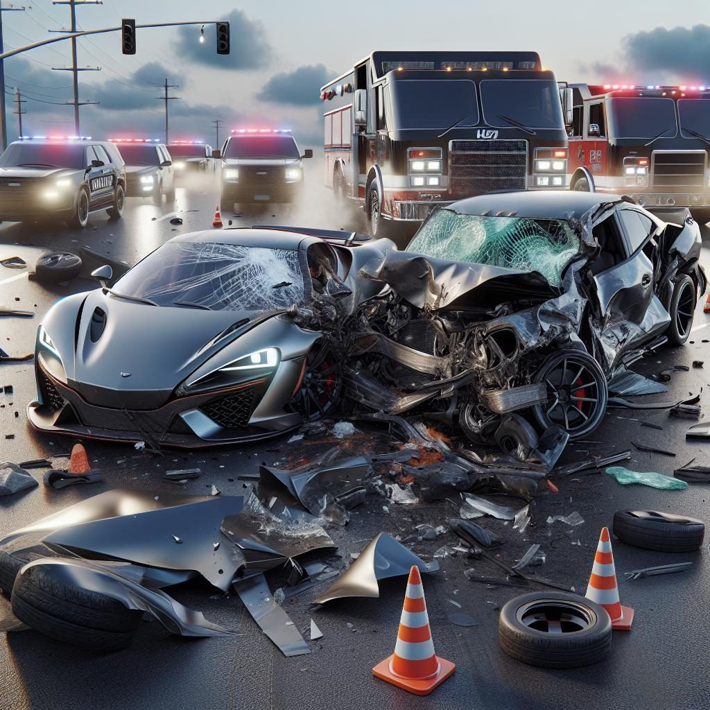 Car crash aftermath scene.