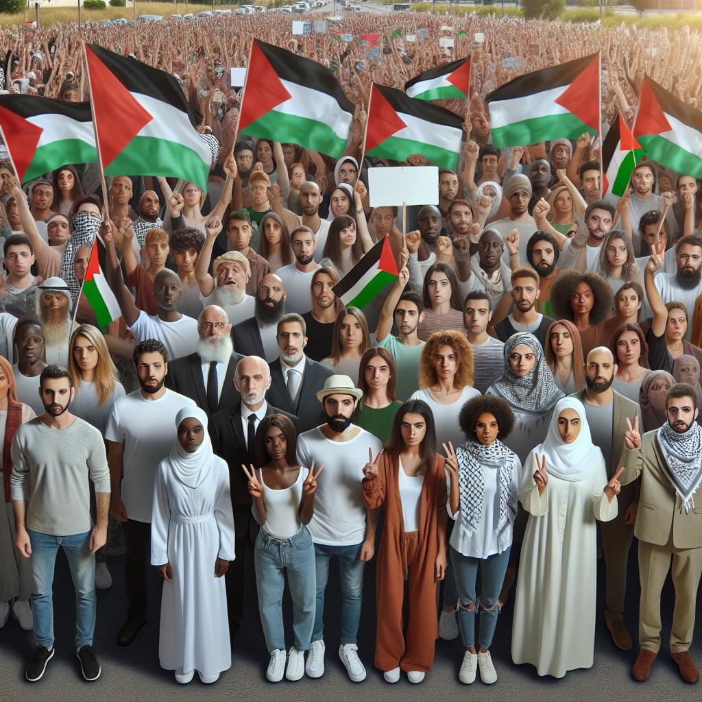 "Protesters holding Palestinian flags"