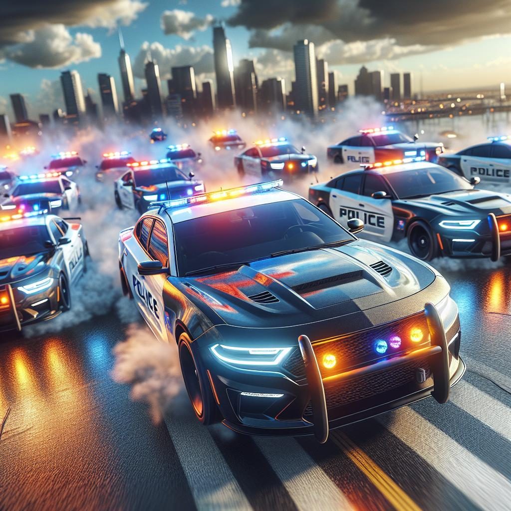 Police cars in motion