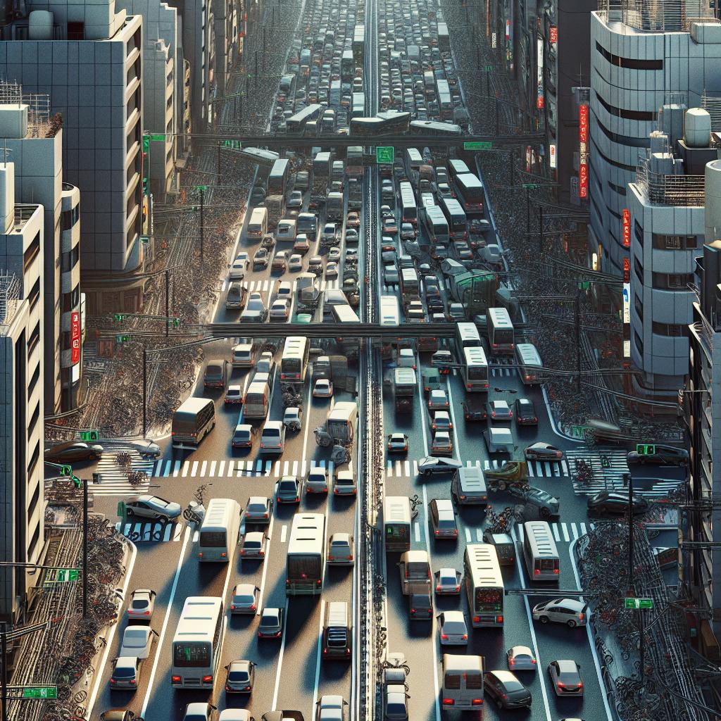 Traffic jam chaos aerial.