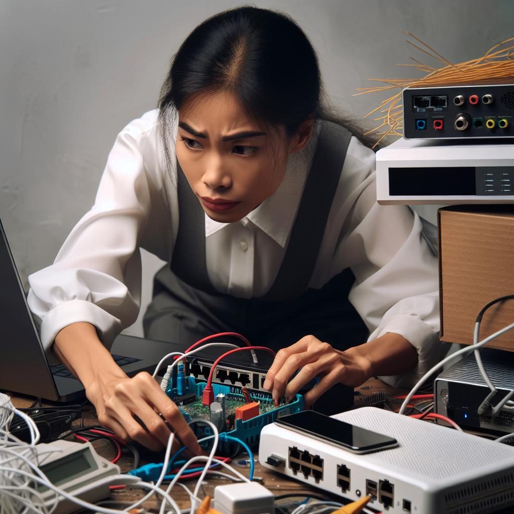 Technician fixing broken internet.