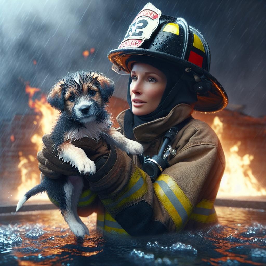 Puppy with Firefighter Rescue