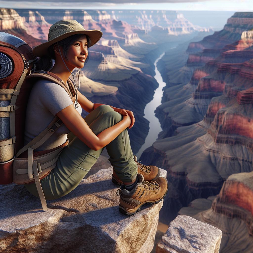 Hiker overlooking Grand Canyon.