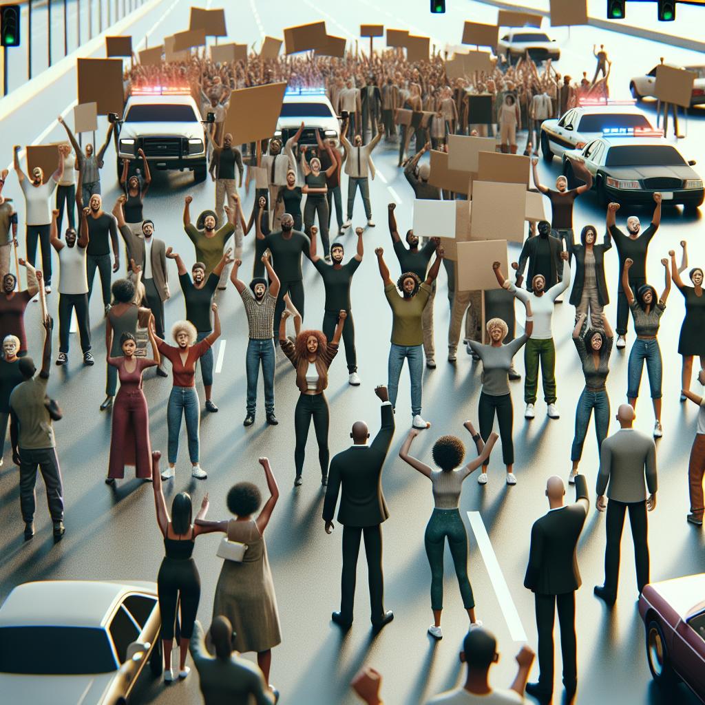 Traffic stop protest scene