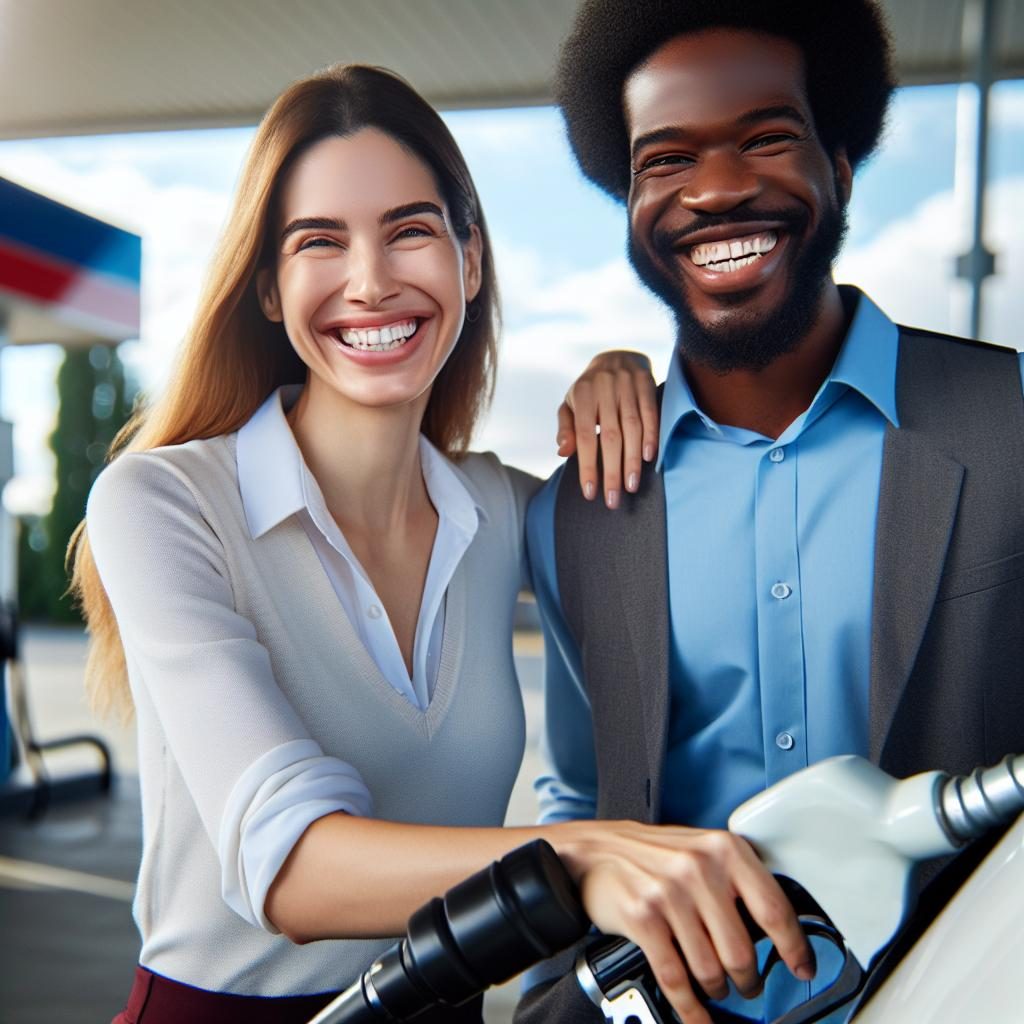 Happy Motorists Refueling