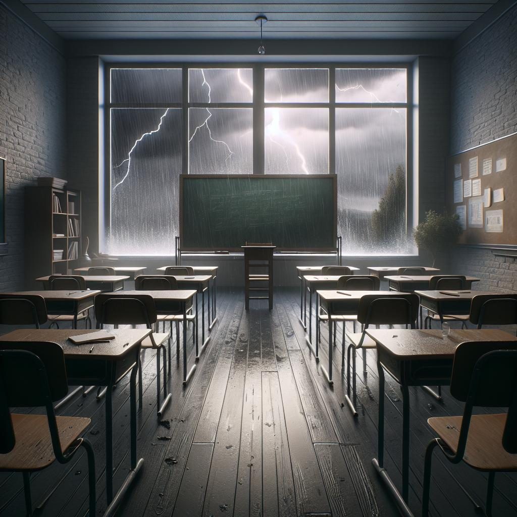 Empty classroom during storm