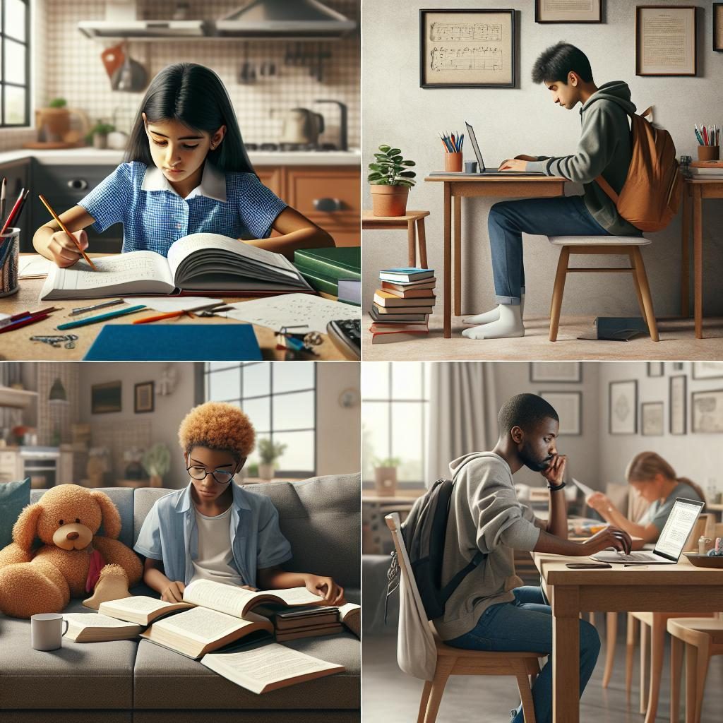 Students studying at home