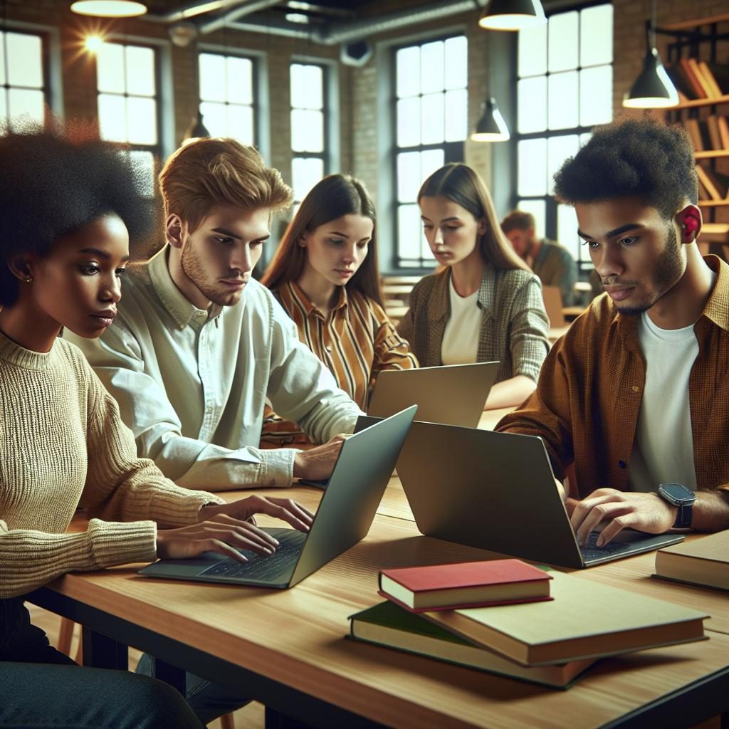 Students using laptops indoors