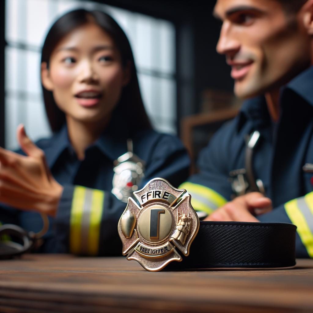 Firefighter badge on desk